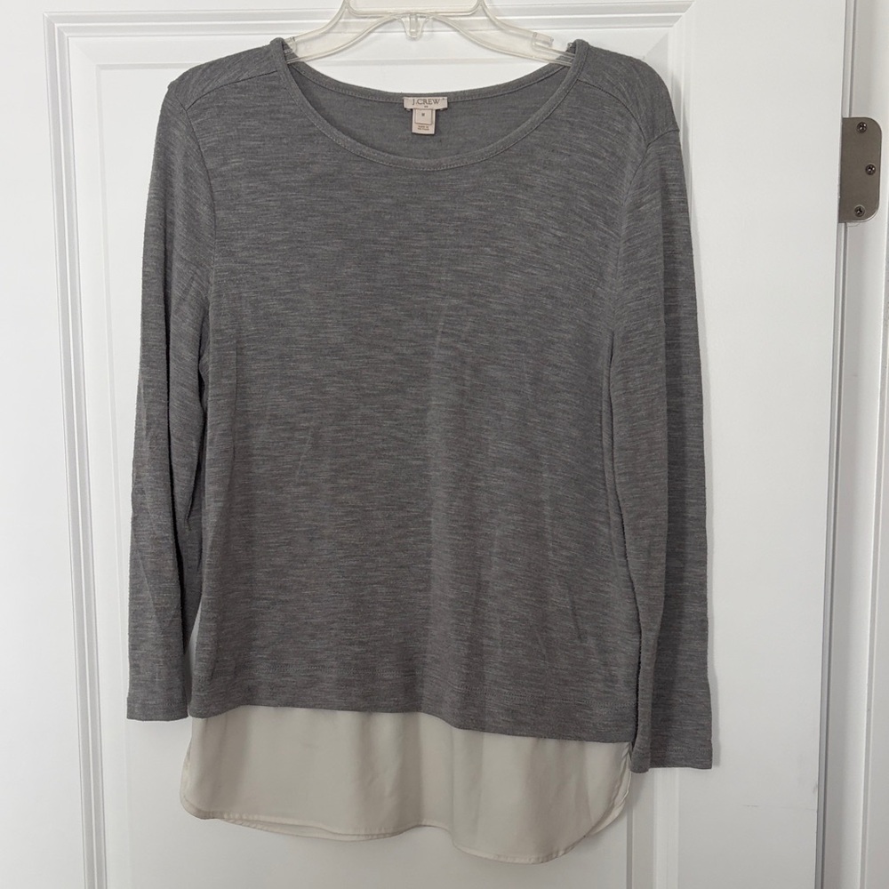 J. Crew Women's Gray and Cream Long Sleeve Tee